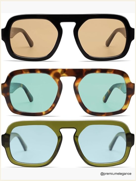 Retro Square Aviator Sunglasses UV400 Protection Flat Top Rectangle 70s Vintage main image 2